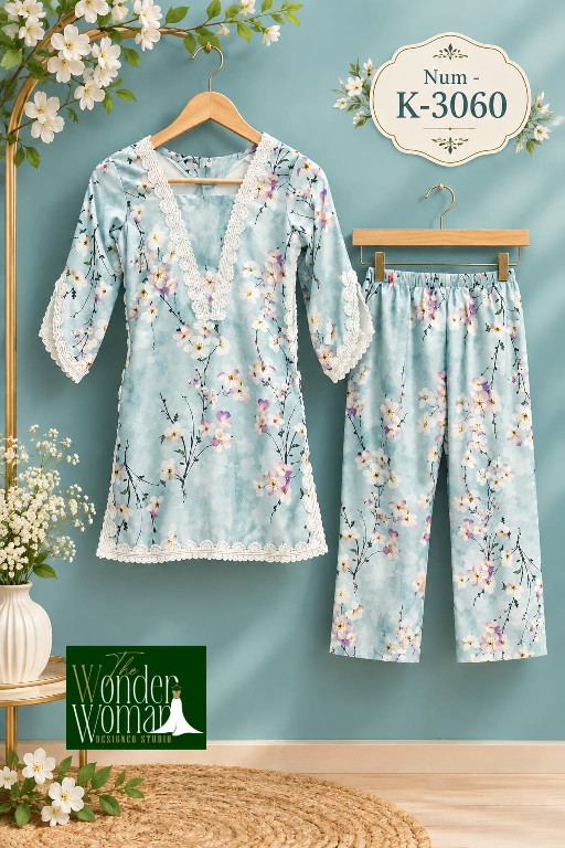 WONDER WOMAN D.NO K-3060 WHOLESALE MAL SATIN FLORAL COMBO CORD SET FOR KIDS ONLINE
