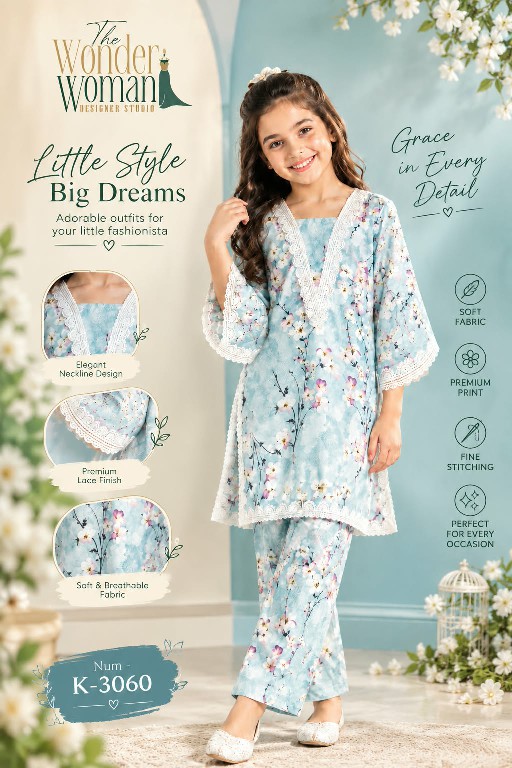WONDER WOMAN D.NO K-3060 WHOLESALE MAL SATIN FLORAL COMBO CORD SET FOR KIDS ONLINE