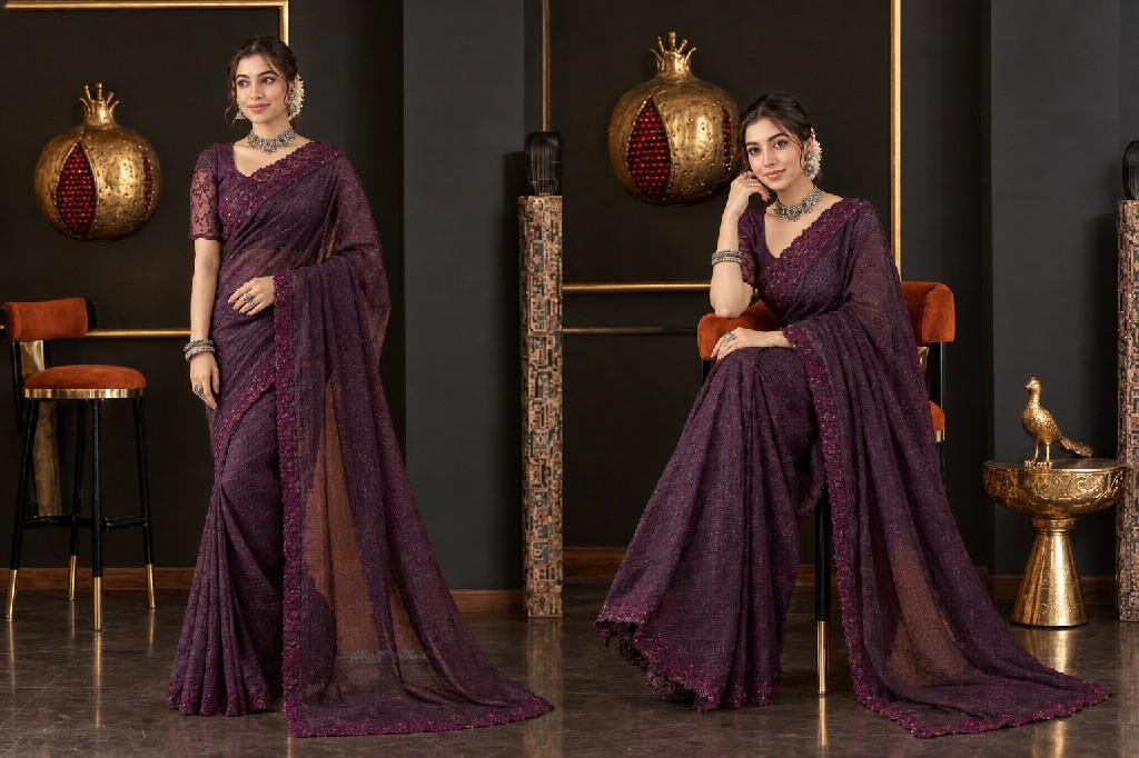 SUMA DESIGNER PRESENT GOLD CRUNCHY HEAVY WORK ELEGANCE INDIAN SAREES FOR WOMEN ONLINE