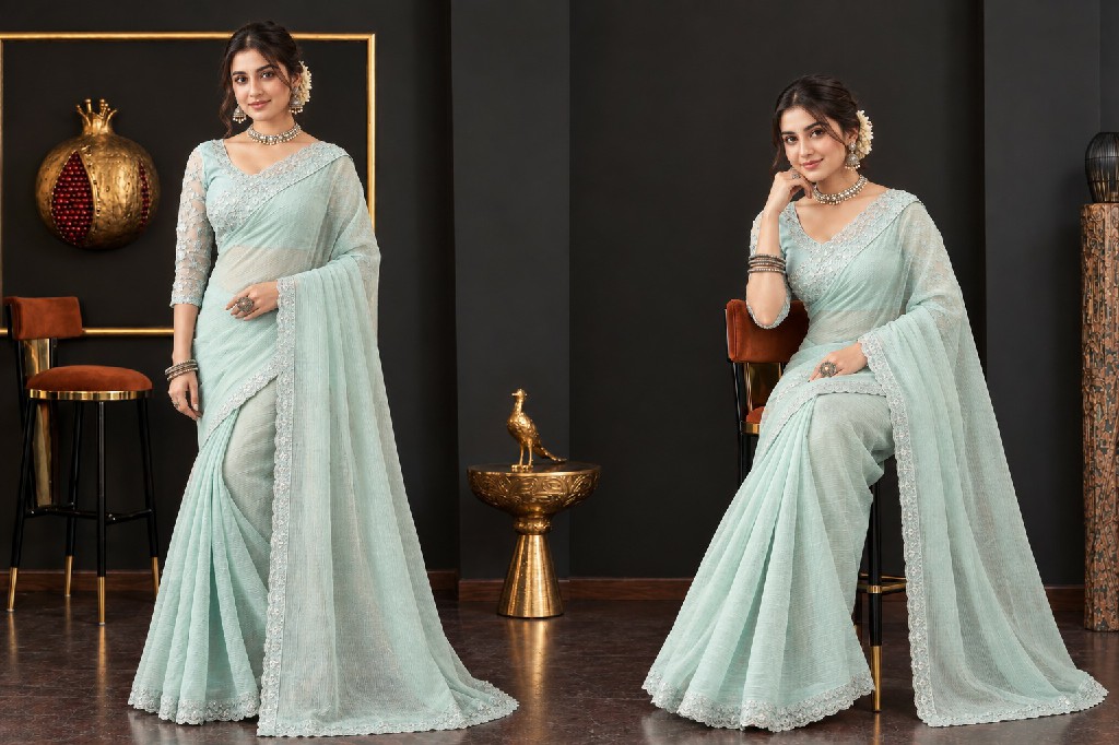 SUMA DESIGNER PRESENT GOLD CRUNCHY HEAVY WORK ELEGANCE INDIAN SAREES FOR WOMEN ONLINE