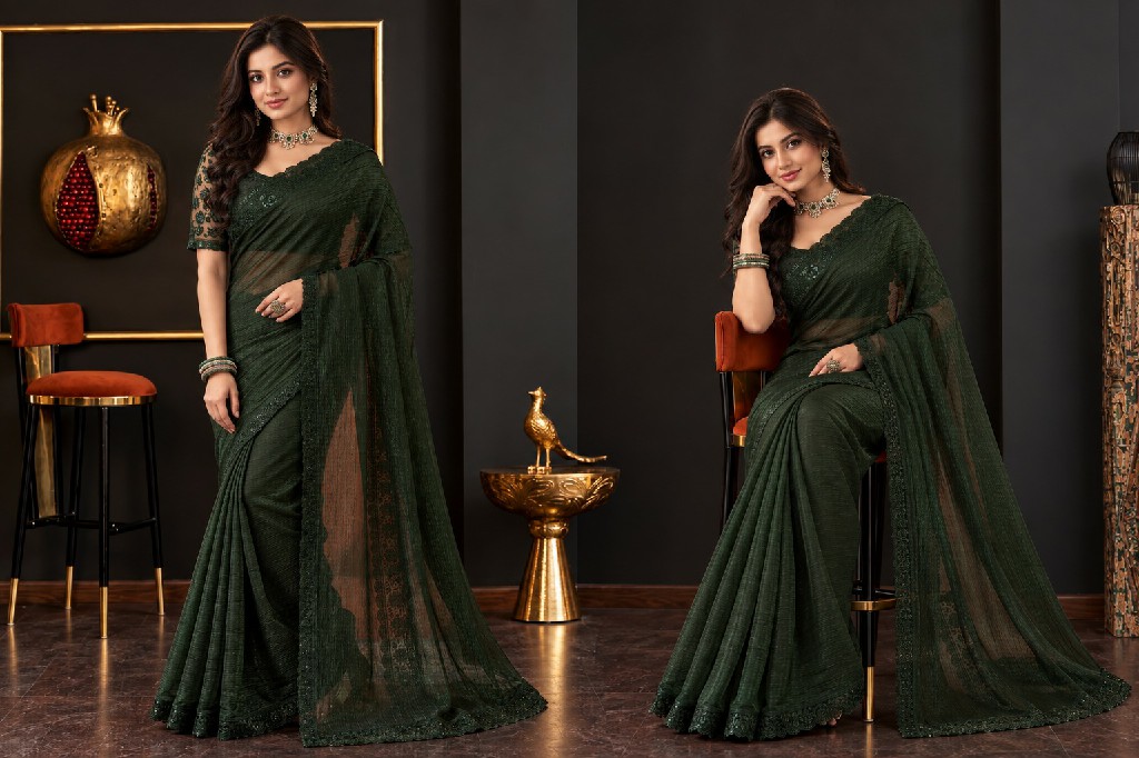 SUMA DESIGNER PRESENT GOLD CRUNCHY HEAVY WORK ELEGANCE INDIAN SAREES FOR WOMEN ONLINE