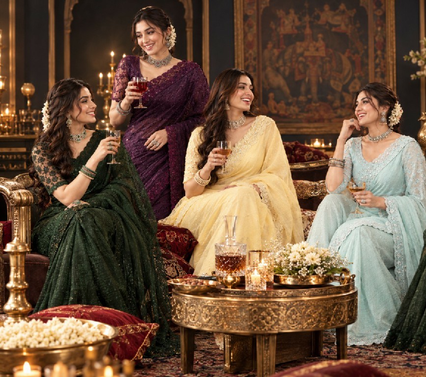 SUMA DESIGNER PRESENT GOLD CRUNCHY HEAVY WORK ELEGANCE INDIAN SAREES FOR WOMEN ONLINE