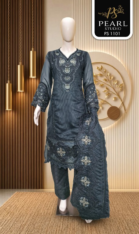 PEARL STUDIO D.NO 1101 WHOLESALE READYMADE ORGANZA EMBROIDERED PAKISTANI 3 PCS COMBO SET SUITS EXPORTER