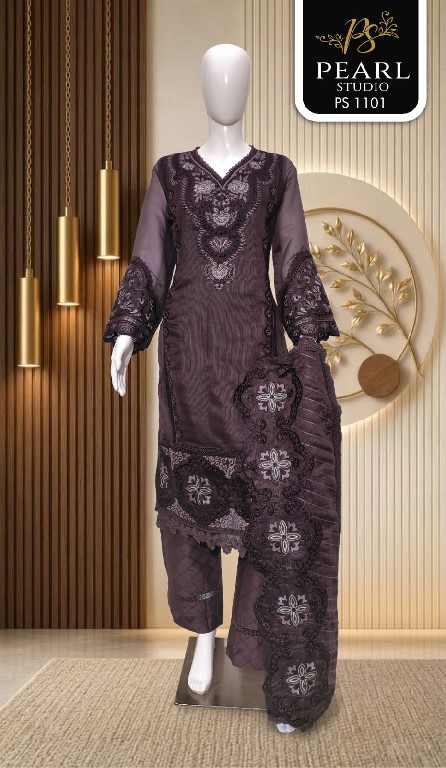 PEARL STUDIO D.NO 1101 WHOLESALE READYMADE ORGANZA EMBROIDERED PAKISTANI 3 PCS COMBO SET SUITS EXPORTER