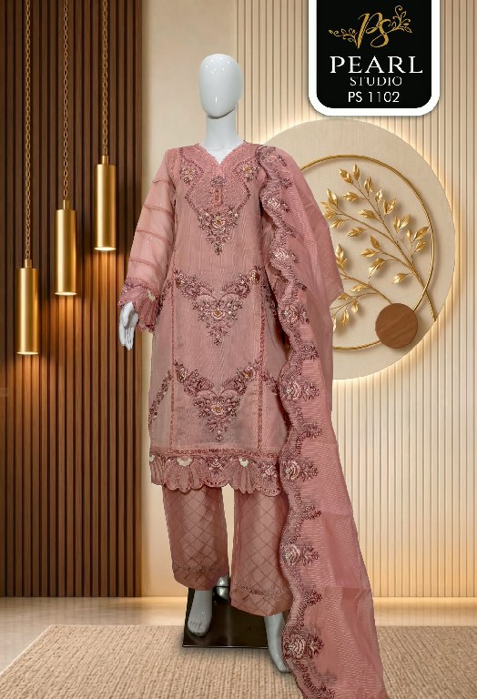 PEARL STUDIO D.NO 1102 WHOLESALE READYMADE ORGANZA BEAUTIFUL PAKISTANI 3 PCS COMBO SET SUITS SUPPLIER