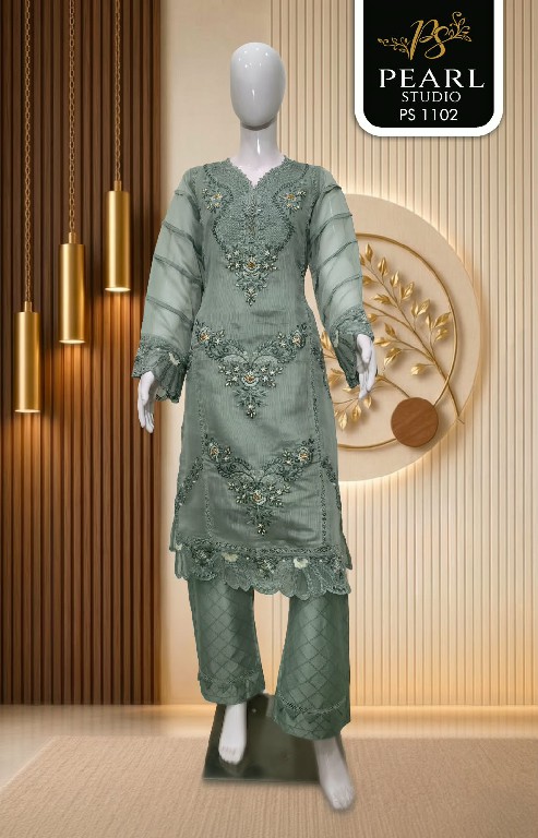 PEARL STUDIO D.NO 1102 WHOLESALE READYMADE ORGANZA BEAUTIFUL PAKISTANI 3 PCS COMBO SET SUITS SUPPLIER