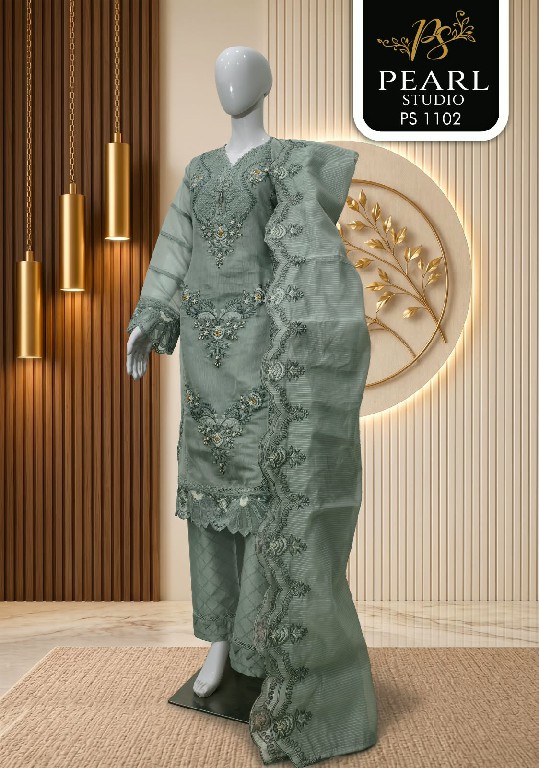 PEARL STUDIO D.NO 1102 WHOLESALE READYMADE ORGANZA BEAUTIFUL PAKISTANI 3 PCS COMBO SET SUITS SUPPLIER
