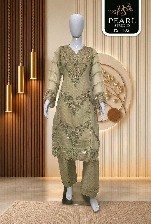PEARL STUDIO D.NO 1102 WHOLESALE READYMADE ORGANZA BEAUTIFUL PAKISTANI 3 PCS COMBO SET SUITS SUPPLIER