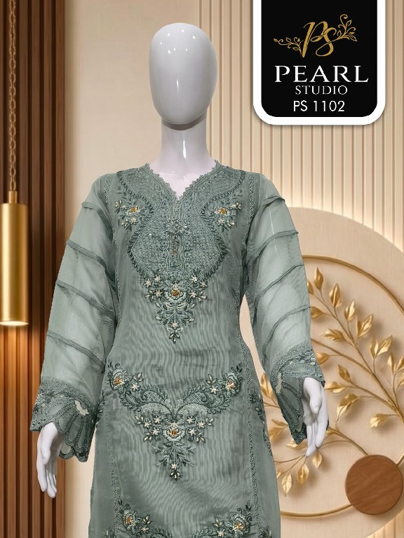 PEARL STUDIO D.NO 1102 WHOLESALE READYMADE ORGANZA BEAUTIFUL PAKISTANI 3 PCS COMBO SET SUITS SUPPLIER