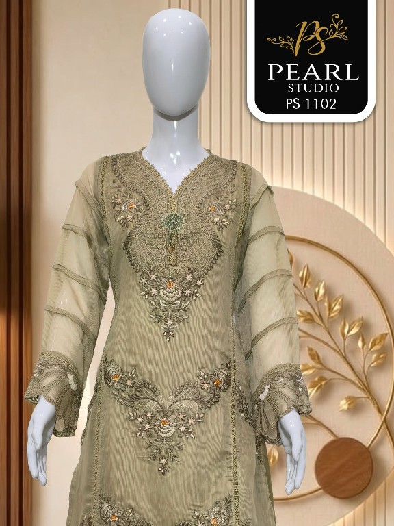 PEARL STUDIO D.NO 1102 WHOLESALE READYMADE ORGANZA BEAUTIFUL PAKISTANI 3 PCS COMBO SET SUITS SUPPLIER