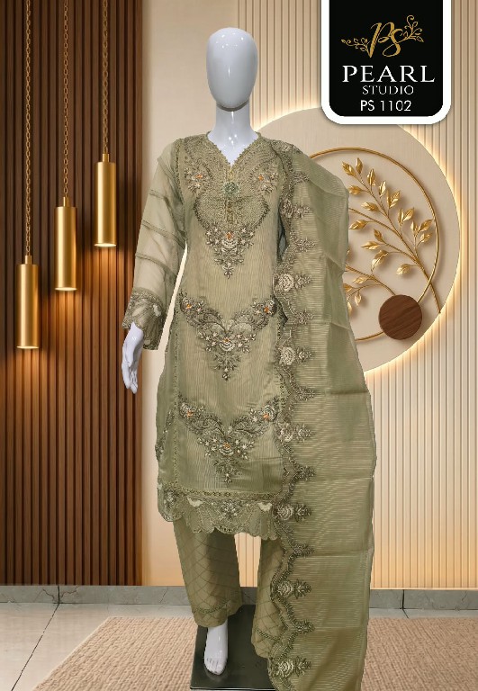 PEARL STUDIO D.NO 1102 WHOLESALE READYMADE ORGANZA BEAUTIFUL PAKISTANI 3 PCS COMBO SET SUITS SUPPLIER