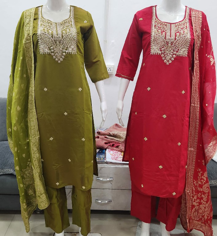 OSSM STYLE D.NO 1764 TO 1767 WHOLESALE READYMADE BEAUTIFUL AMAZING 3 PCS COMBO SET SUITS EXPORTER