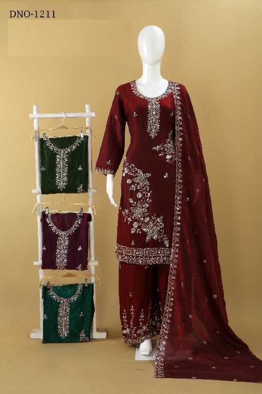 NLO D.NO 1211 WHOLESALE READYMADE FENDY BEADS WORK PLAZZO STYLE 3 PCS SUITS SUPPLIER