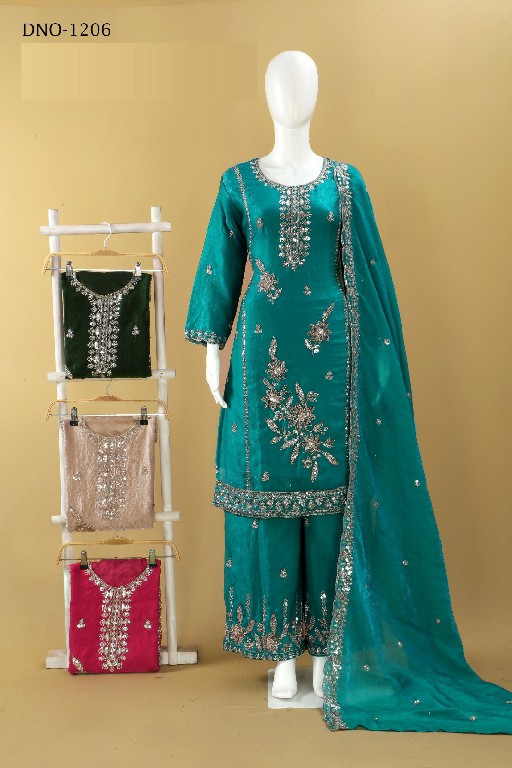 NLO D.NO 1206 WHOLESALE READYMADE FENDY BEADS WORK ELEGANT LOOK 3 PCS SUITS ONLINE