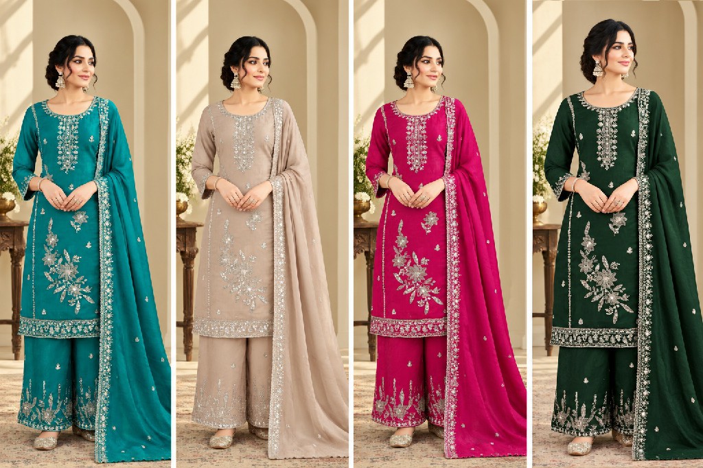 NLO D.NO 1206 WHOLESALE READYMADE FENDY BEADS WORK ELEGANT LOOK 3 PCS SUITS ONLINE