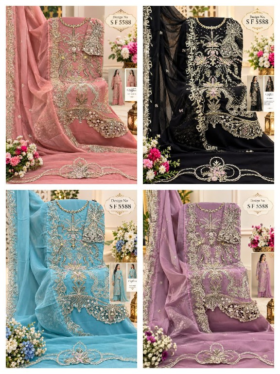 SHREE FABS D.NO 5588E TO 5588H WHOLESALE CHIFFON PAKISTANI HIT DESIGN UNSTITCH SALWAR SUITS EXPORTER