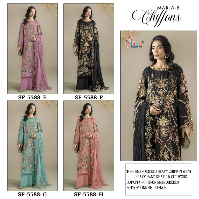 SHREE FABS D.NO 5588E TO 5588H WHOLESALE CHIFFON PAKISTANI HIT DESIGN UNSTITCH SALWAR SUITS EXPORTER