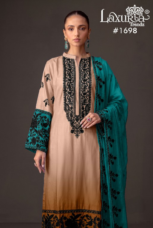 LAXURIA TRENDZ D.NO 1698 WHOLESALE READYMADE SATIN DESIGNER 3 PCS SUITS SUPPLIER
