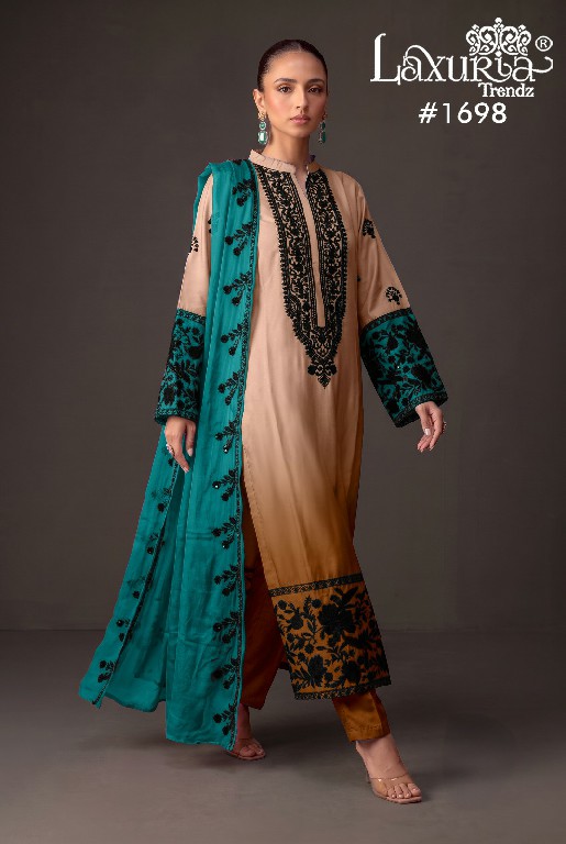 LAXURIA TRENDZ D.NO 1698 WHOLESALE READYMADE SATIN DESIGNER 3 PCS SUITS SUPPLIER