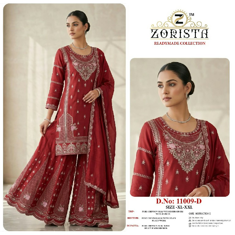 ZORISTA D.NO 11009 WHOLESALE READYMADE CHINON SILK PAKISTANI FUNCTION WEAR 3 PCS SUITS SUPPLIER