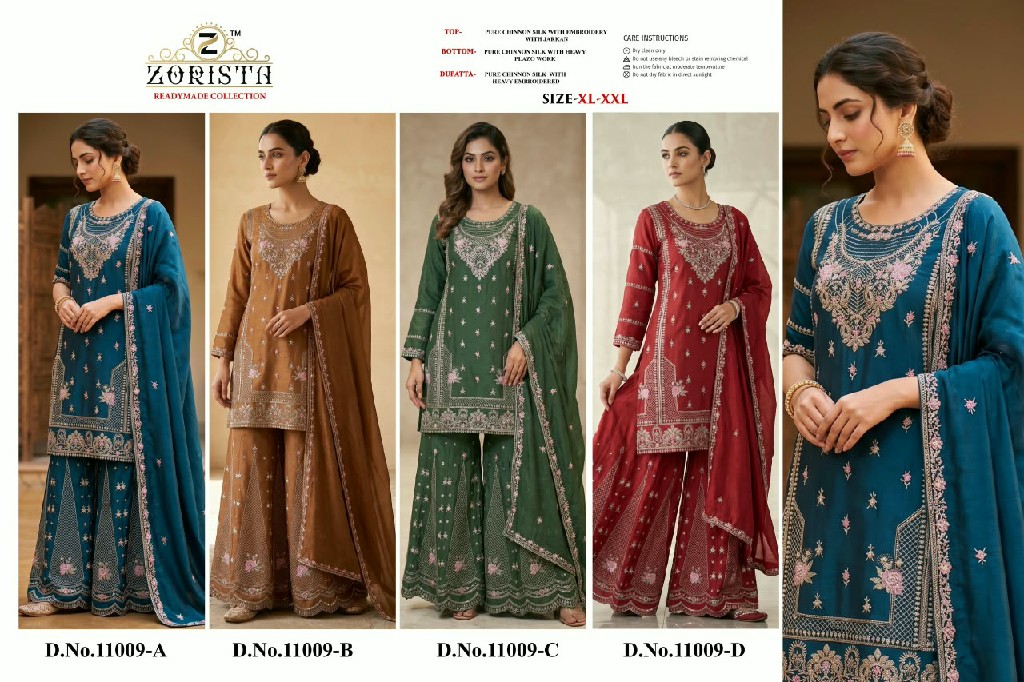 ZORISTA D.NO 11009 WHOLESALE READYMADE CHINON SILK PAKISTANI FUNCTION WEAR 3 PCS SUITS SUPPLIER