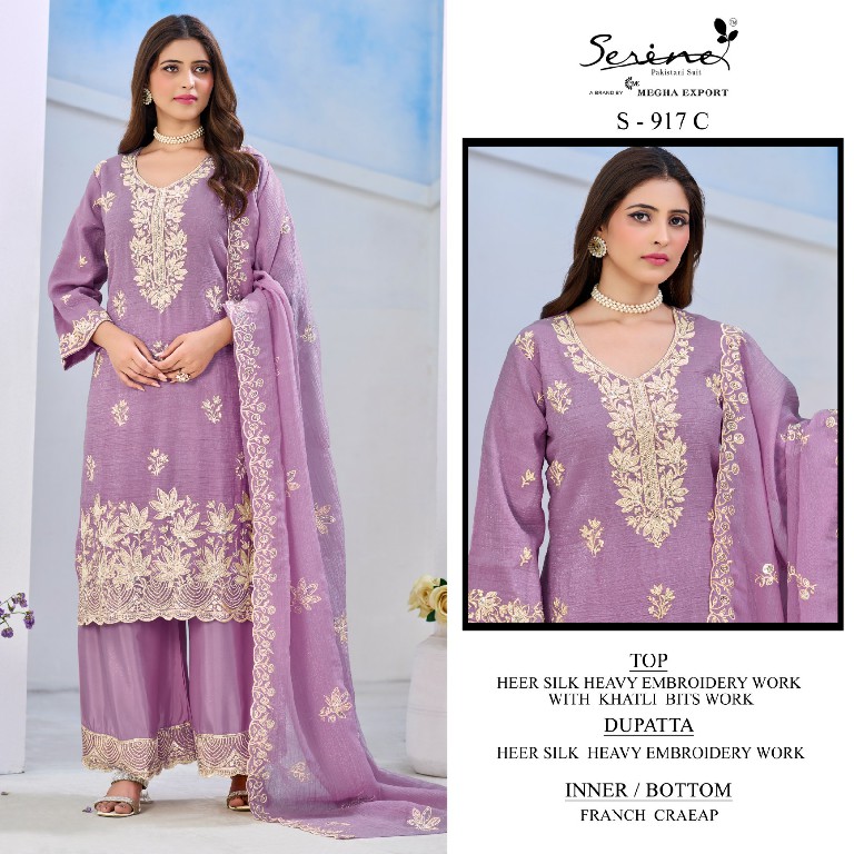 SERINE D.NO 917 WHOLESALE HEER SILKS HEAVY WORK PAKISTANI UNSTITCH SALWAR SUITS ONLINE