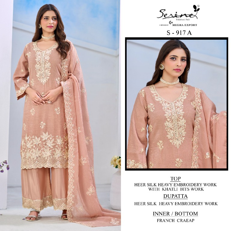 SERINE D.NO 917 WHOLESALE HEER SILKS HEAVY WORK PAKISTANI UNSTITCH SALWAR SUITS ONLINE
