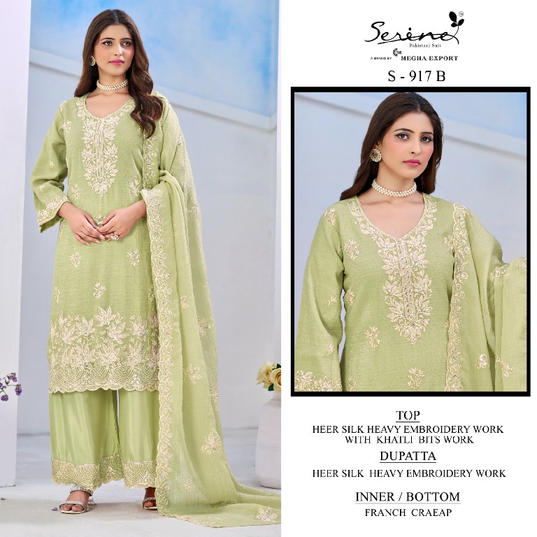 SERINE D.NO 917 WHOLESALE HEER SILKS HEAVY WORK PAKISTANI UNSTITCH SALWAR SUITS ONLINE