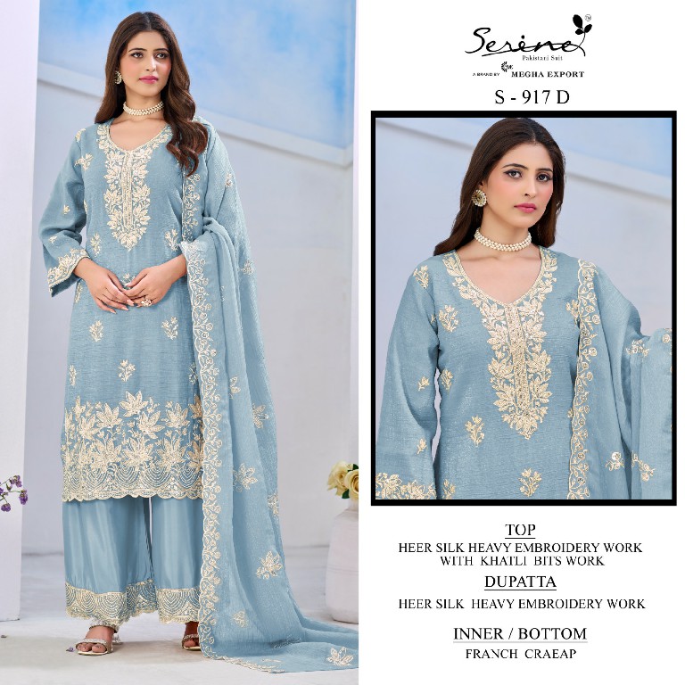 SERINE D.NO 917 WHOLESALE HEER SILKS HEAVY WORK PAKISTANI UNSTITCH SALWAR SUITS ONLINE