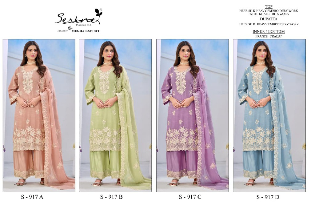 SERINE D.NO 917 WHOLESALE HEER SILKS HEAVY WORK PAKISTANI UNSTITCH SALWAR SUITS ONLINE