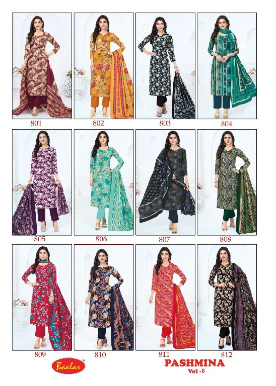 BAALAR PASHMINA VOL 8 WHOLESALE COTTON PRINTED DAILY WEAR DRESS MATERIAL ONLINE