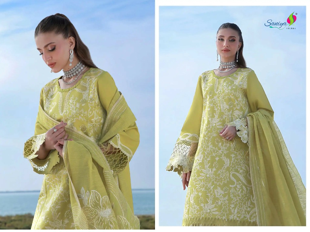 SANIYA TRENDZ RANG RASIYA PREMIUM LAWN VOL 3 WHOLESALE COTTON CHIKANKARI EMBROIDERED UNSTITCH SALWAR SUITS FOR EXPORT