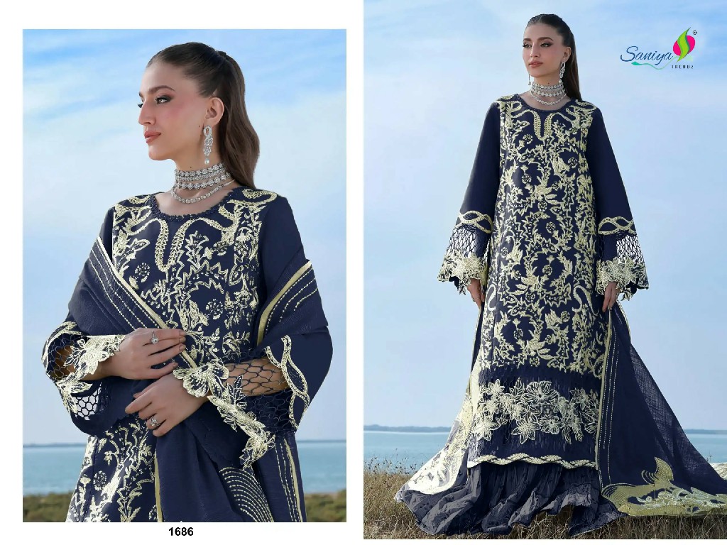 SANIYA TRENDZ RANG RASIYA PREMIUM LAWN VOL 3 WHOLESALE COTTON CHIKANKARI EMBROIDERED UNSTITCH SALWAR SUITS FOR EXPORT
