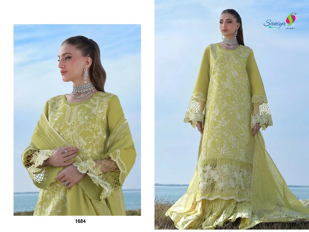 SANIYA TRENDZ RANG RASIYA PREMIUM LAWN VOL 3 WHOLESALE COTTON CHIKANKARI EMBROIDERED UNSTITCH SALWAR SUITS FOR EXPORT
