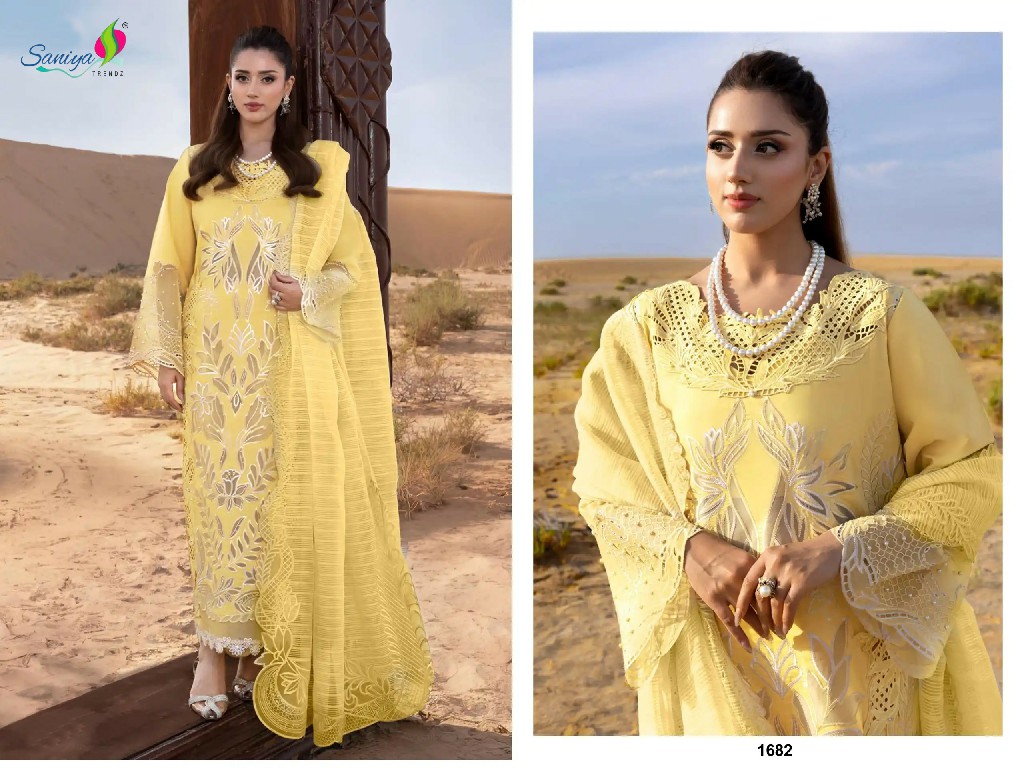 SANIYA TRENDZ RANG RASIYA PREMIUM LAWN VOL 3 WHOLESALE COTTON CHIKANKARI EMBROIDERED UNSTITCH SALWAR SUITS FOR EXPORT