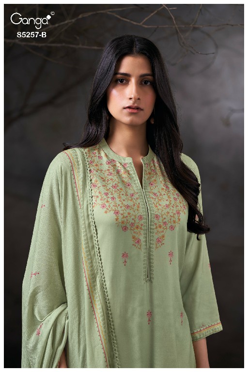 GANGA SERESA S5257 WHOLESALE PURE WOOL PASHMINA WINTER FANCY DESIGN UNSTITCH SALWAR SUITS EXPORTER