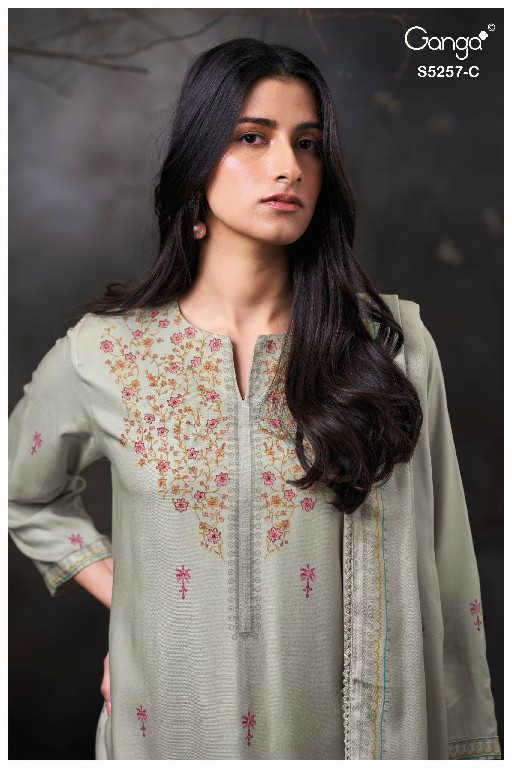 GANGA SERESA S5257 WHOLESALE PURE WOOL PASHMINA WINTER FANCY DESIGN UNSTITCH SALWAR SUITS EXPORTER
