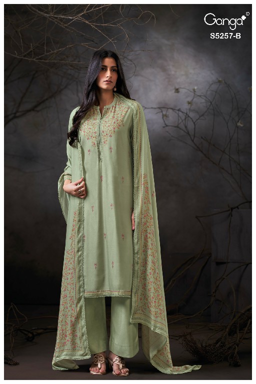 GANGA SERESA S5257 WHOLESALE PURE WOOL PASHMINA WINTER FANCY DESIGN UNSTITCH SALWAR SUITS EXPORTER