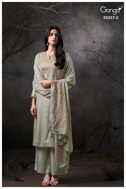GANGA SERESA S5257 WHOLESALE PURE WOOL PASHMINA WINTER FANCY DESIGN UNSTITCH SALWAR SUITS EXPORTER