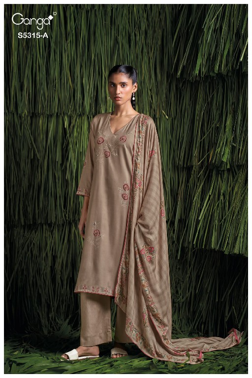 GANGA IREVIA S5315 WHOLESALE PURE WOOL PASHMINA WINTER WEAR UNSTITCH SALWEAR SUITS SUPPLIER