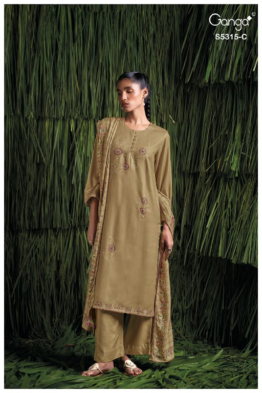 GANGA IREVIA S5315 WHOLESALE PURE WOOL PASHMINA WINTER WEAR UNSTITCH SALWEAR SUITS SUPPLIER