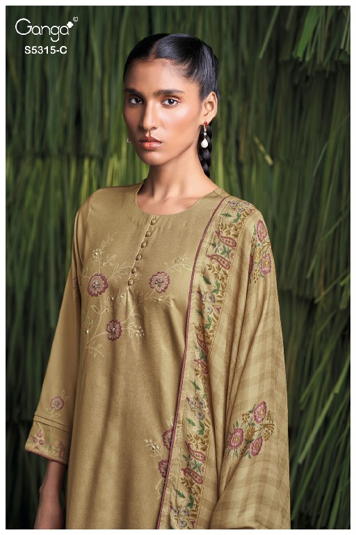 GANGA IREVIA S5315 WHOLESALE PURE WOOL PASHMINA WINTER WEAR UNSTITCH SALWEAR SUITS SUPPLIER