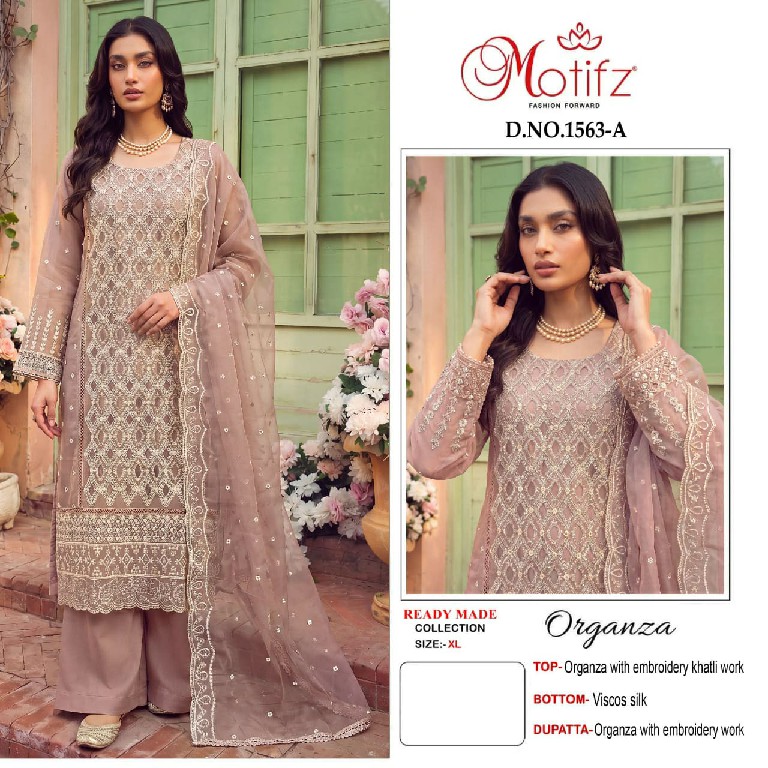 MOTIFZ D.NO 1563 WHOLESALE READYMADE ORGANZA ATTRACTIVE 3 PCS SUITS EXPORTER
