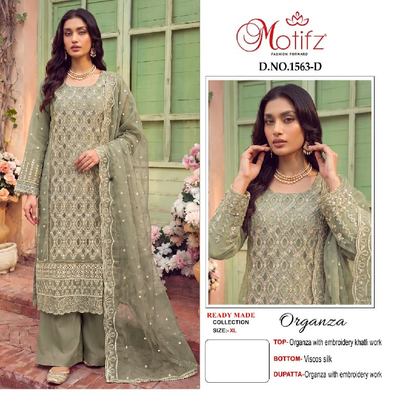 MOTIFZ D.NO 1563 WHOLESALE READYMADE ORGANZA ATTRACTIVE 3 PCS SUITS EXPORTER