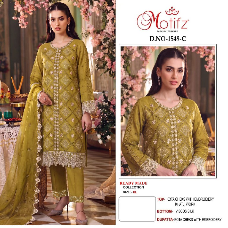 MOTIFZ D.NO 1549 WHOLESALE READYMADE KOTA CHEKS GORGEOUS LOOK 3 PCS SUITS SUPPLIER