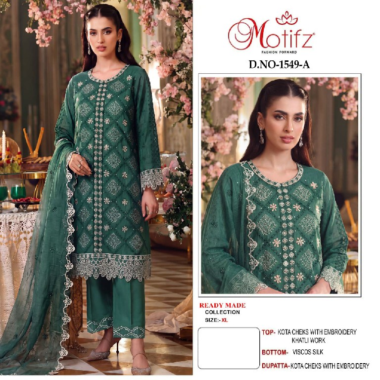 MOTIFZ D.NO 1549 WHOLESALE READYMADE KOTA CHEKS GORGEOUS LOOK 3 PCS SUITS SUPPLIER