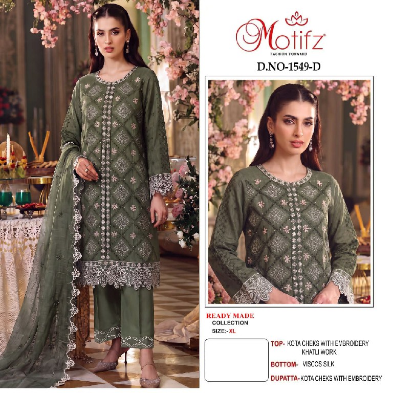 MOTIFZ D.NO 1549 WHOLESALE READYMADE KOTA CHEKS GORGEOUS LOOK 3 PCS SUITS SUPPLIER