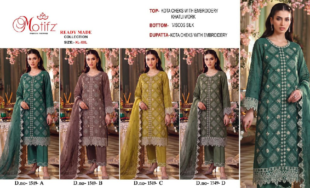 MOTIFZ D.NO 1549 WHOLESALE READYMADE KOTA CHEKS GORGEOUS LOOK 3 PCS SUITS SUPPLIER