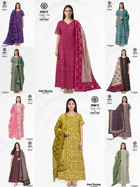 DEEPTEX POINT 8 GOOD MORNING VOL 6 WHOLESALE READYMADE COTTON PRINTED BEST NIGHTY WITH DUPATTA FOR EXPORT