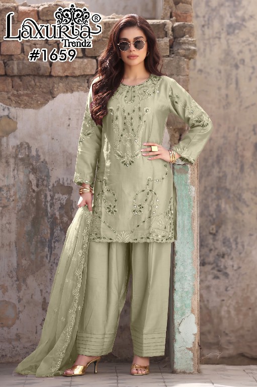 LAXURIA TRENDZ D.NO 1659 WHOLESALE READYMADE JAM SATIN ELEGANCE 3 PCS SUITS EXPORTER
